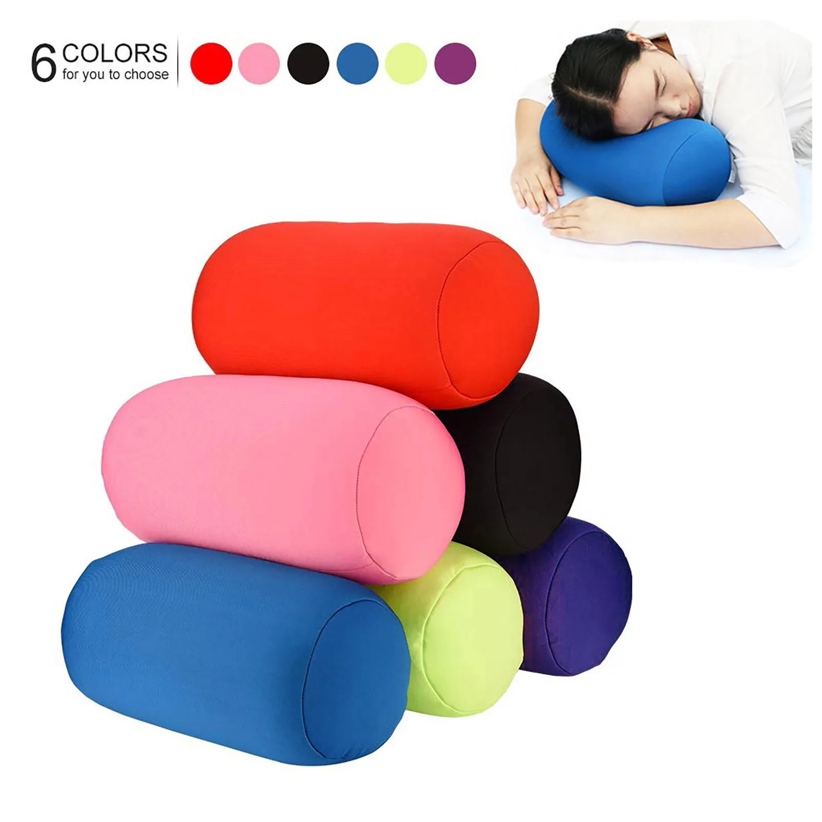 Almohada cilíndrica larga y lavable para el cuello, cojín de viaje de Color sólido para el dormitorio, el asiento de la habitación, el descanso de la cabeza