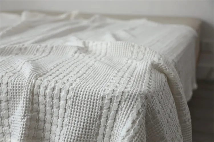 Waffel karierte Baumwoll-Sofa-Einwurf decke, Luft zustand Sommer-Quilt-Decken für Betten, weiches Heim bettdecke, solide Tages decke – Detail 13