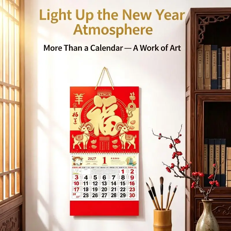 New 2027 Year Of The Sheep Chinese Lunar Wall Calendar Tearable Pages With Lucky Characters 24 Solar Terms Home Office Decor