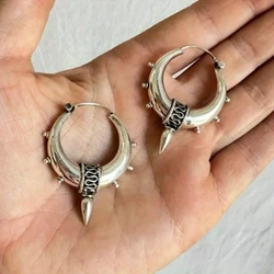 Vintage Carved Round Silver Color Earrings for Women Punk Fashion Dangle Earrings Engagement Wedding Jewelry