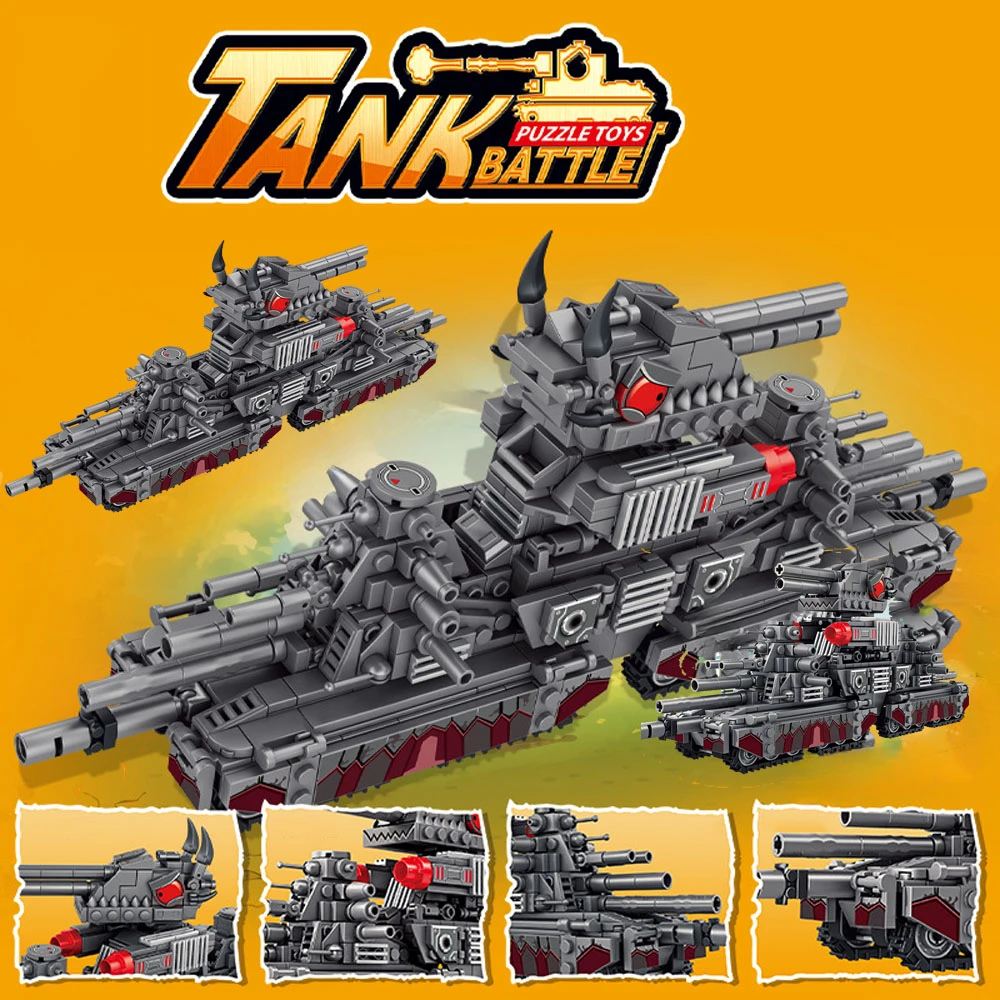 

MOC World Tank Building Blocks, Military Tracked Tank KV44 KV99 Model with Rotating Turret, Heavy Tank DIY Toy, Holiday Gift