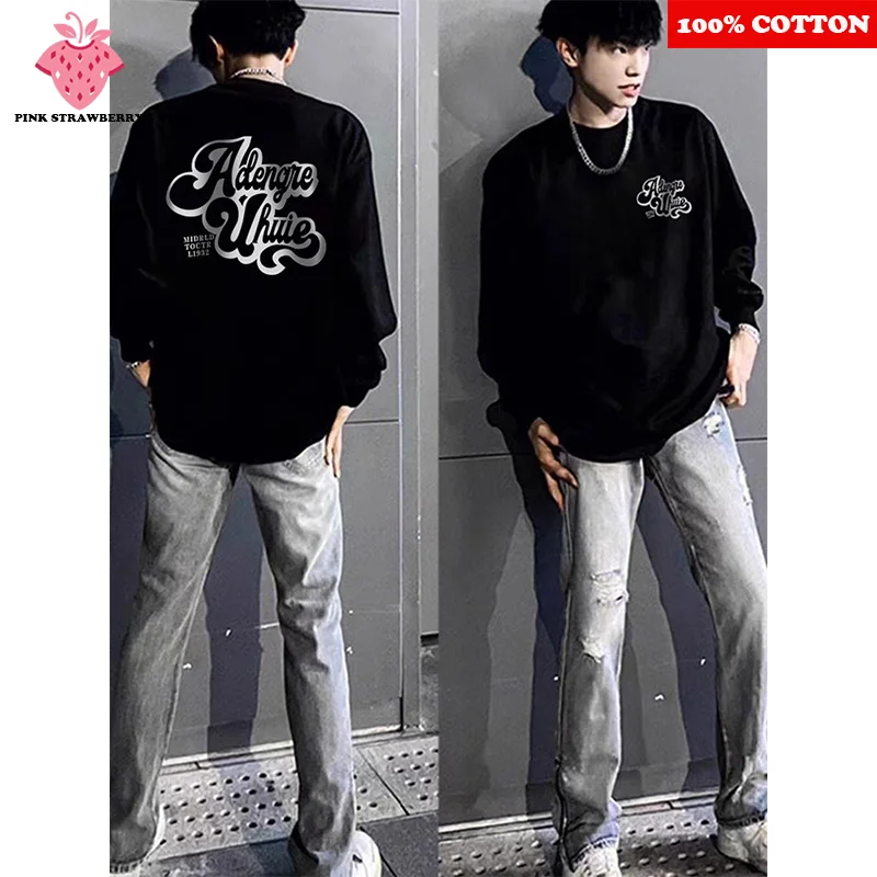 

American Street Letter Print T-shirt Men Autumn 2025 New 100% Cotton Long sleeve Casual Loose Workout Shirt Y2k Top men clothing