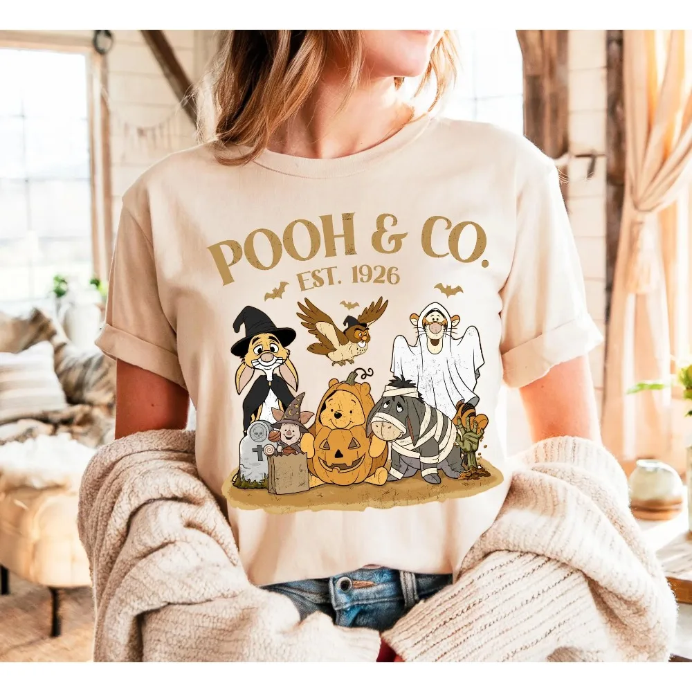 

2025 Halloween T-shirt Disney Winnie The Pooh Summer Family Parent-child Wear Boys Girls Casual Unisex Oversized Short Sleeves