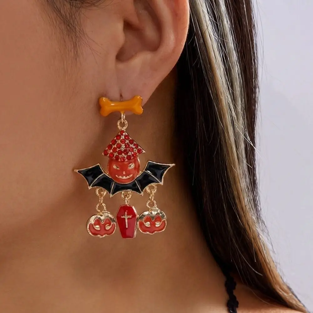 Alloy Material Halloween Earrings Long Tassel Design Dripping Oil Effect Ghost Drop Earrings Pumpkin Dangle Earrings