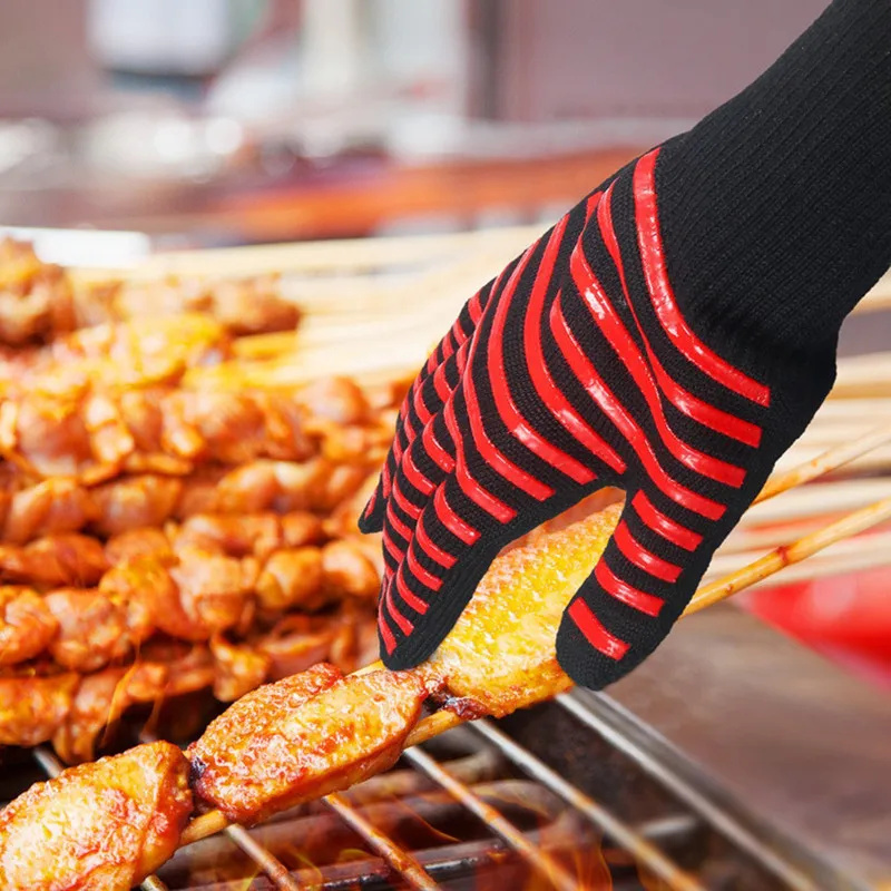 BBQ Microwave Oven Gloves High Temperature Resistance Barbecue Mitts 800 Degrees Fireproof Anti Heat Insulation Glove for Baking