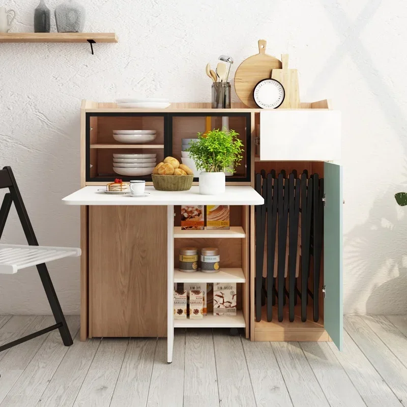 Wholesale Nordic Apartment Practical Furniture Storage Wood Sideboard Folding Dining Table