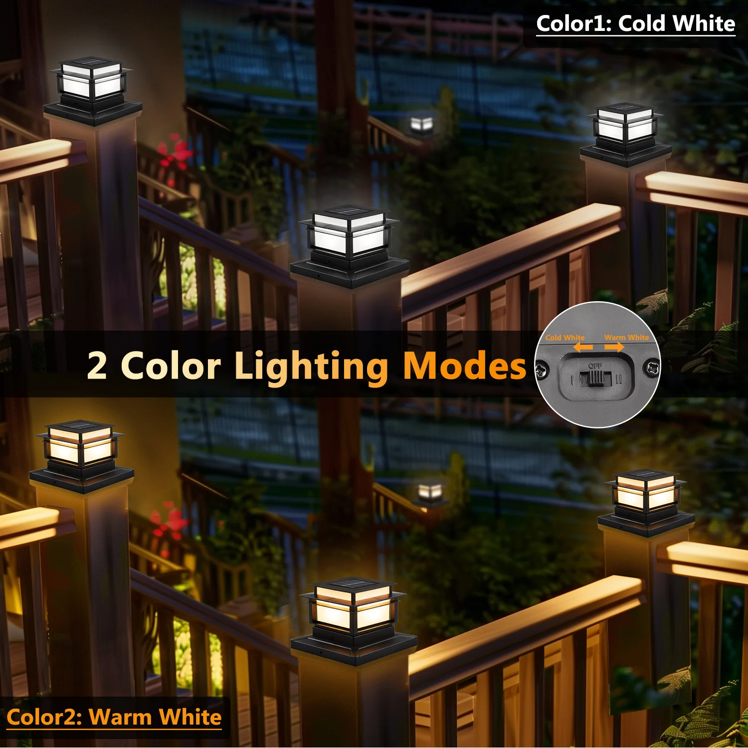 STAARIC 6 Pack Solar Post Cap Lights 4x4 Inch Outdoor Flame Design Waterproof for Garden Deck Patio Yard Black Finish