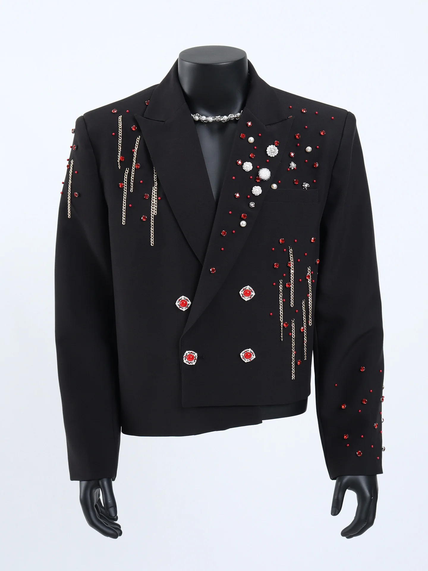 

Black Short Tailored Jacket Heavy Metal Decorations Casual Men's Suiting Outerwear STARLIT Design Youthful Trend Autumn Wear