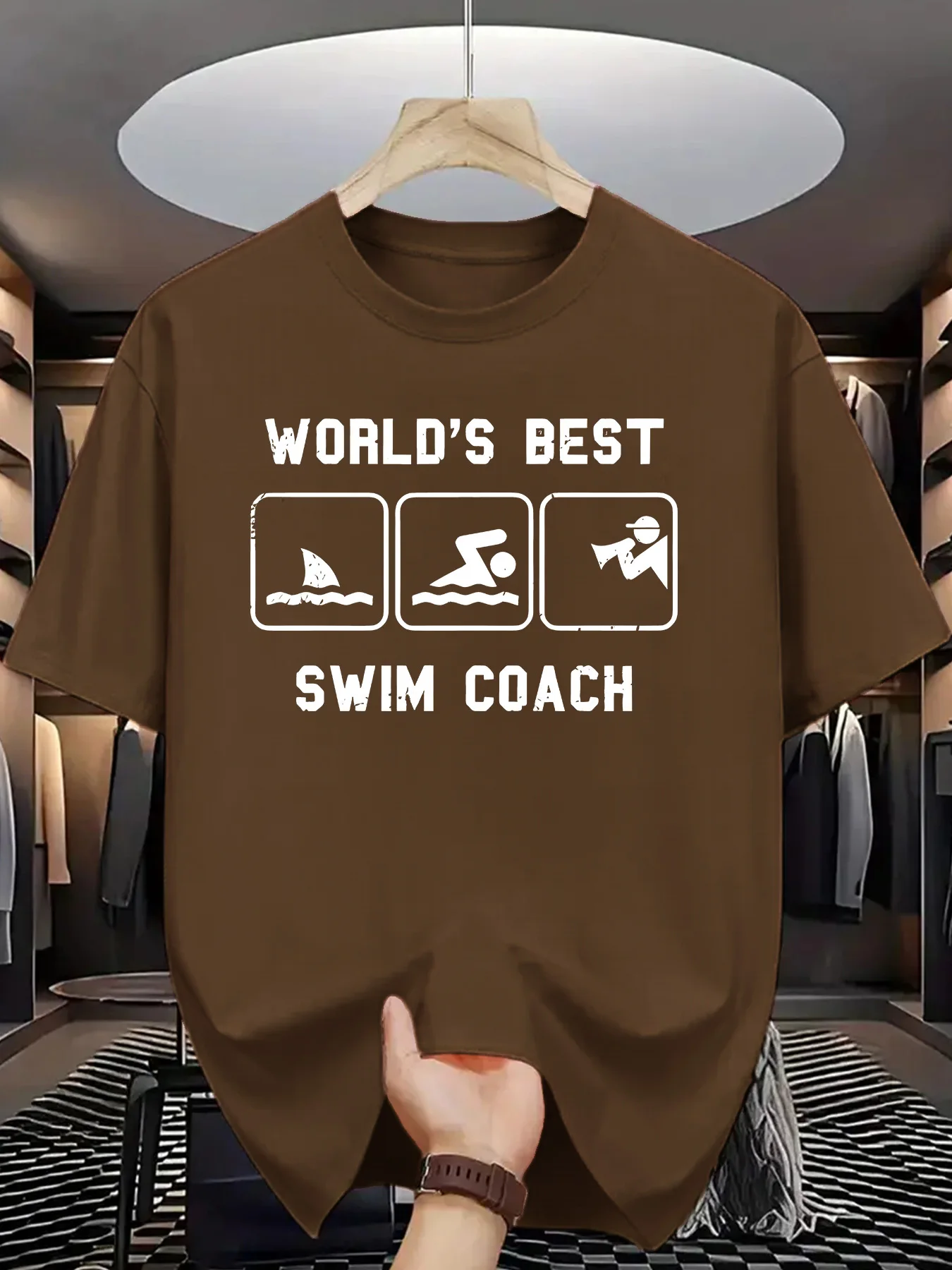 World's Best Swim Coach Graphic Tee, Soft Cotton Short Sleeve T-Shirt for Men, Casual Sports Daily Wear