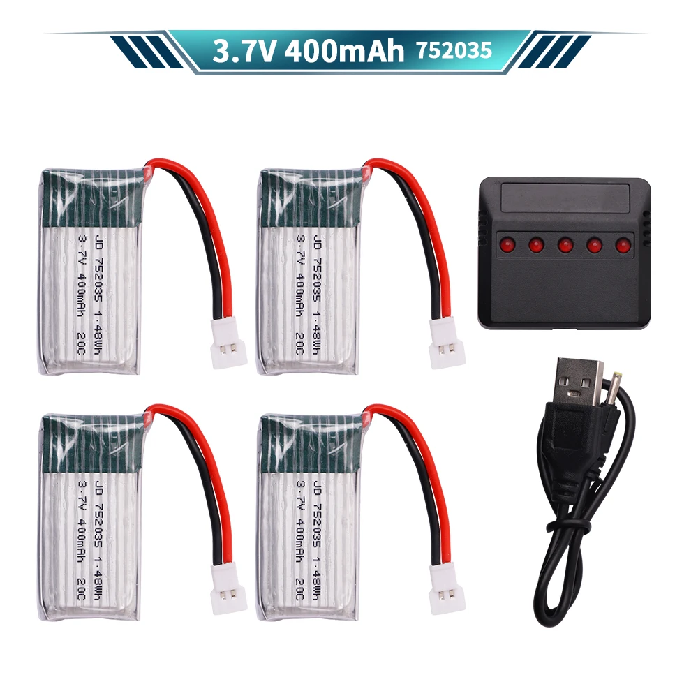 3.7V 752035 400Mahแบตเตอรี่LipoสําหรับH107 H31 KY101 E33C E33 U816A V252 H6C 25C RC Quadcopter Droneอะไหล่
