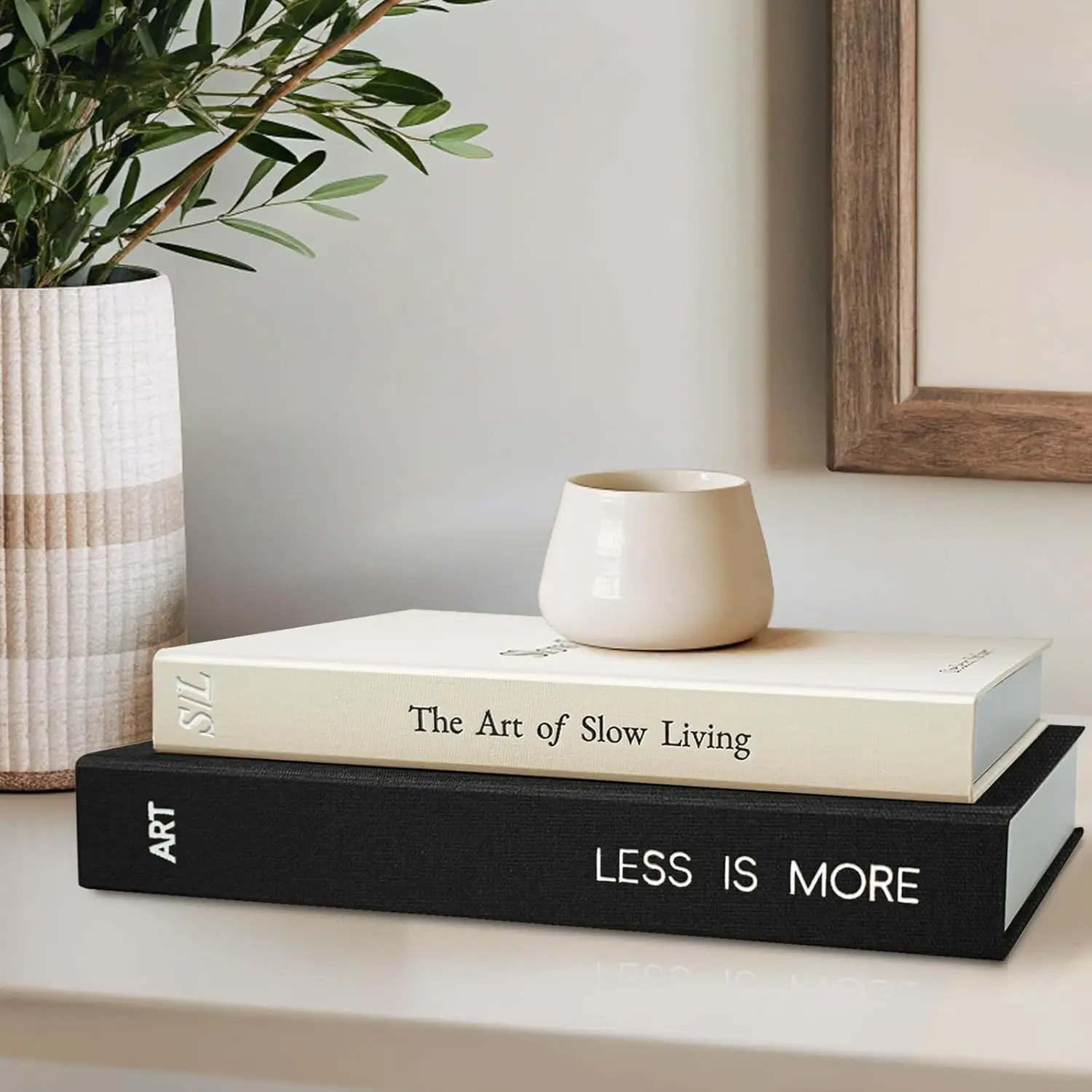 

Set of 2 Linen Fake Books Storage Box - Minimalist Decorative Books for Coffee Table & Bookshelf Decor, Black