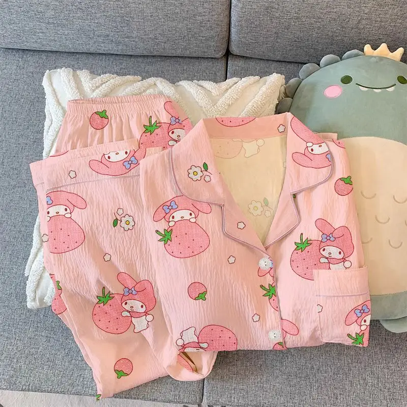 

My Melody Women Sleeping Pajamas Sets Kawaii Cartoon Autumn Long Sleeve Pant Young Girl Sleepwear Home Clothes New Style