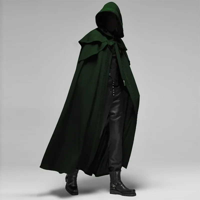 中世ヴィンテージフード付きルーズ黒マントコート防風トレンチシックな