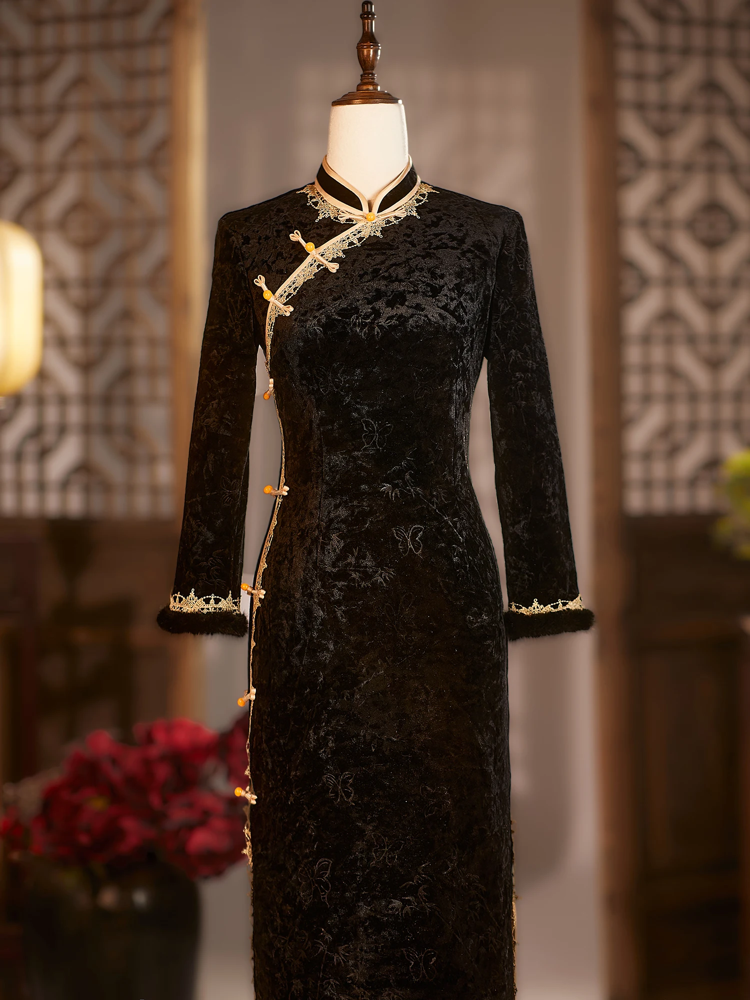 

Bla Velvet Long Sve Qipao Dr Winter Faion Retro Sle Women's Clothing Warmth Comfortable Fit Chinese New Sle