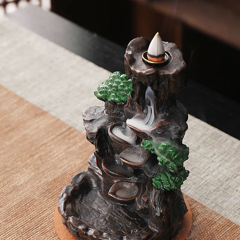 1 pc mountain waterfall counter current incense burner - enchanting smoke effect, relaxing decoration for spa, yoga, meditation
