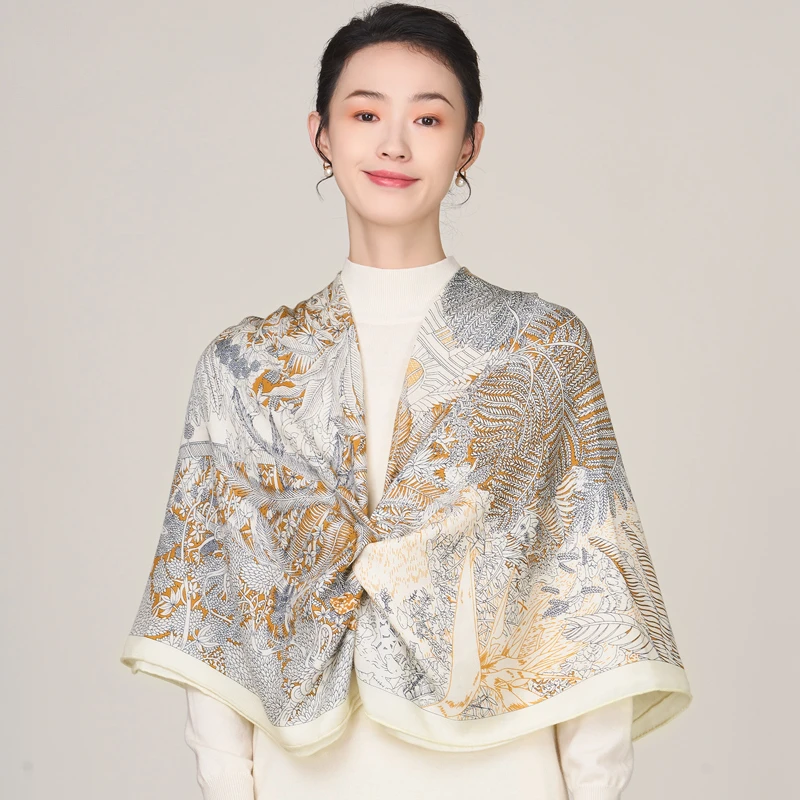 

Shawl Scarf Women's Thick Warm Multi-Functional Silk Wool Elegant Casual Cheongsam Shawl Fashion Autumn and Winter Gift Box 1Pc