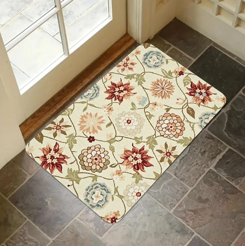 Bohemian Floral Print Door Mat Non Slip Absorbent Floor Mat Soft Washable Rug for Indoor Entryway Kitchen and Bathroom Use