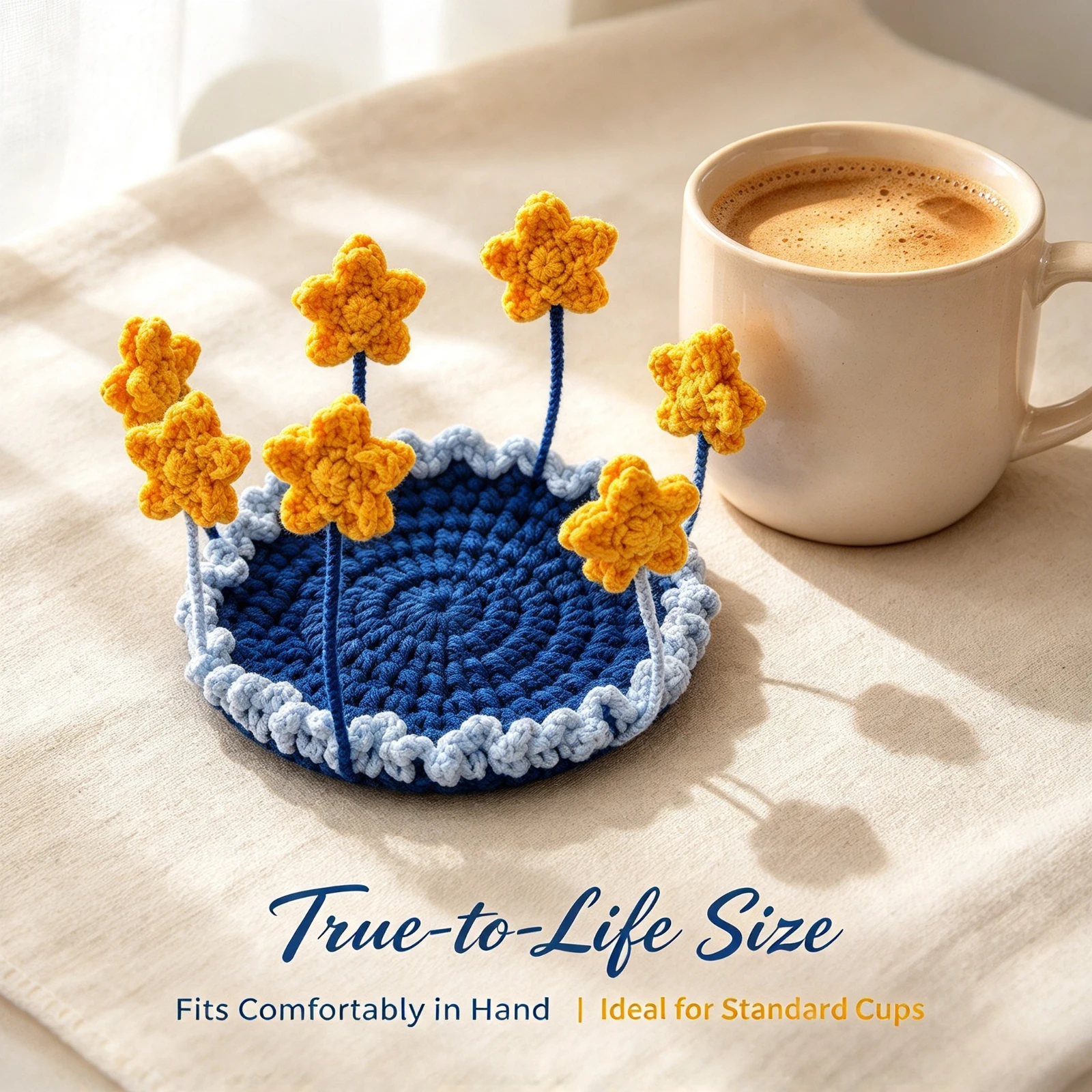 Handmade Crochet Flower Coaster finished Artificial, Tulip Cup Mat Knitted Drink, Pad Cute Home Table Kitchen Gift For Tea Mug