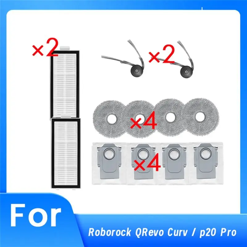 

Набор из 12 запасных частей ABZL для робота-пылесоса Roborock Qrevo Curv / P20 Pro: основная и боковые щетки, насадки для влажной уборки, фильтры