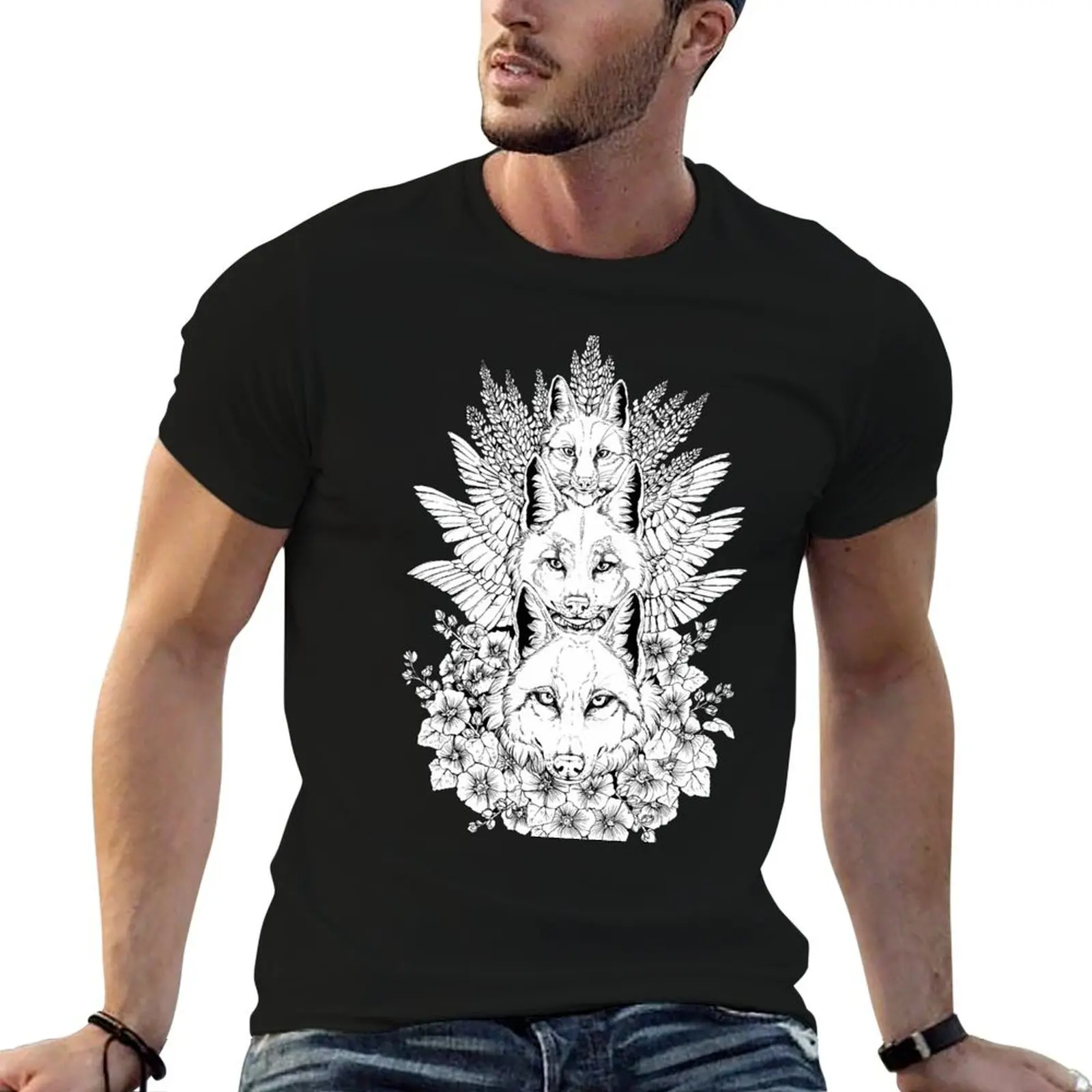 Heraldry Canidae - Black and White T-Shirt Plus Size Lightweight Top