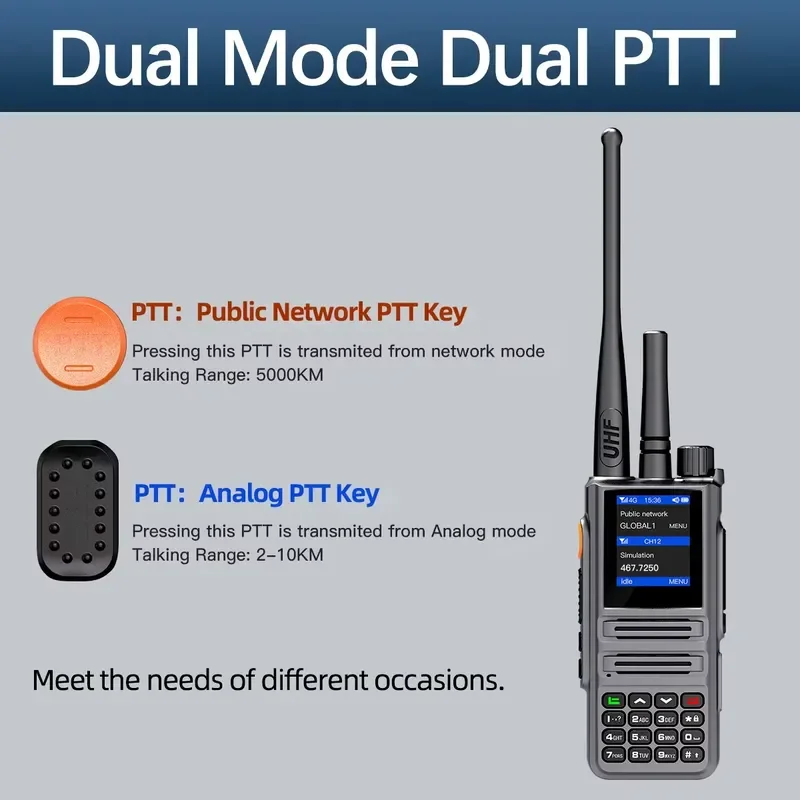 BOLRZO BinQi BQ-889 Gray dual-mode PTT analog digital 4G POC radio walkie-talkie UHF VHF 8W walkie-talkie, long-distance SIM