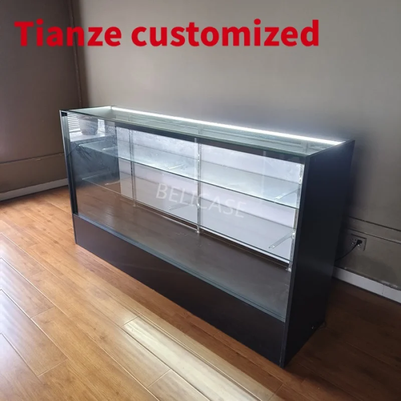 (customized)6ft ExtraDisplay Lockable Display Showcase Wooden Retail Glass Counter with Led Lighting Smoke Shop