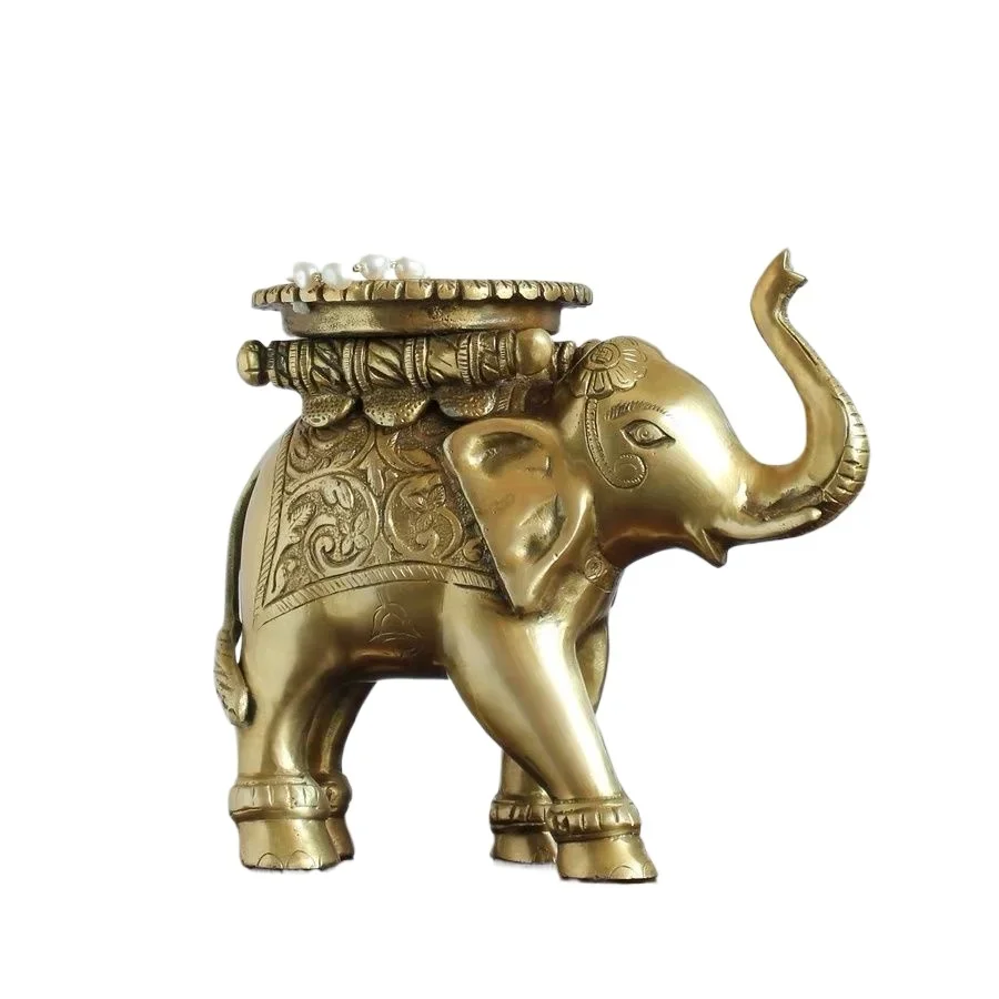Brass elephant candlestick ornament high-end handmade retro porch home study bookcase decoration