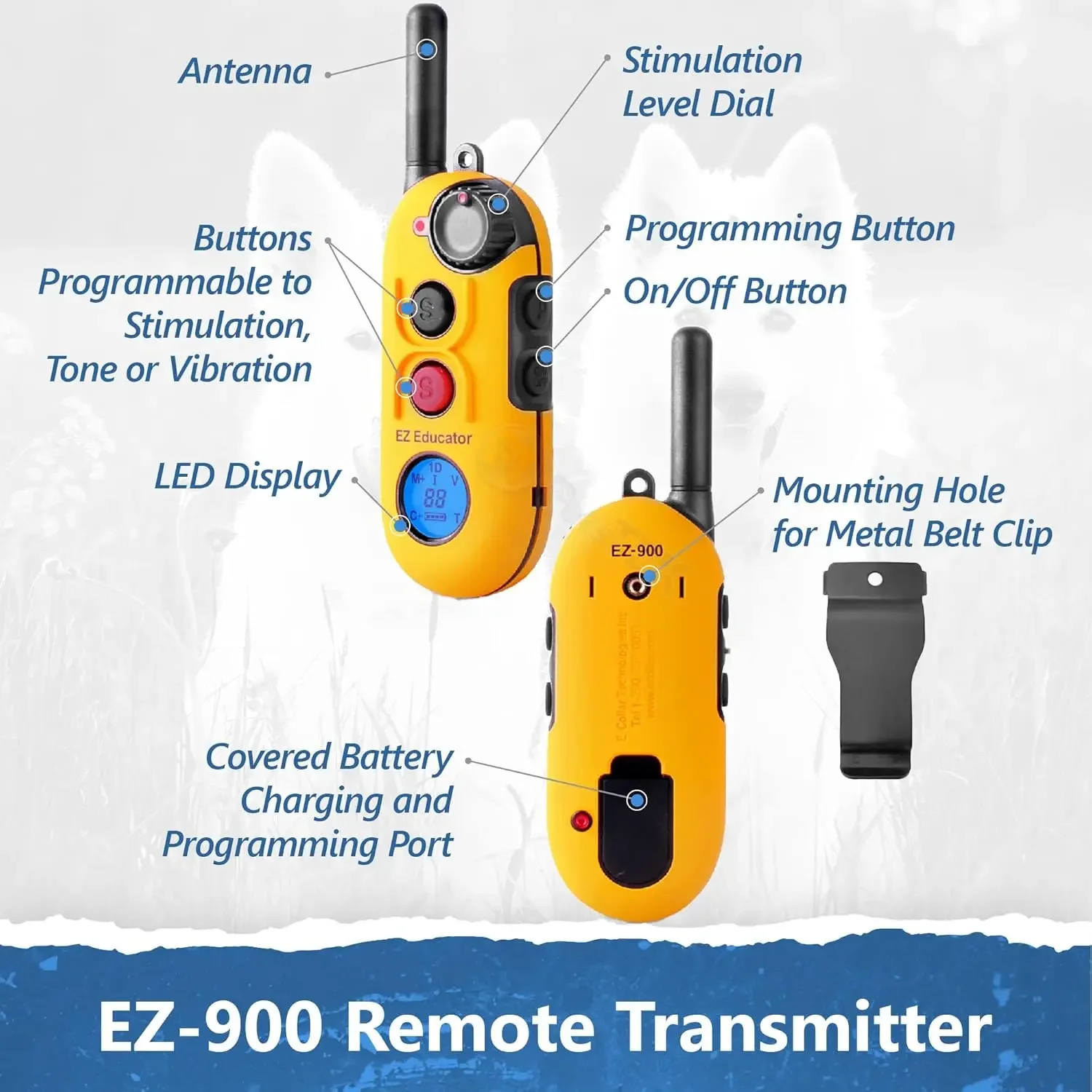 EZ-900-1/2 Mile Entrenador de perros a prueba de agua remoto: Collar estático, de estimulación de vibración y sonido con PetsTEK Do