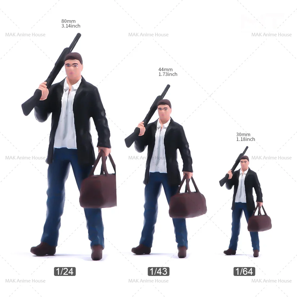 Miniatures 1/64 1/43 1/87 1/24 Figure Gun Wielding Man Carrying Bag Doll Unpainted Model Home Scene Creative Photography Car Toy