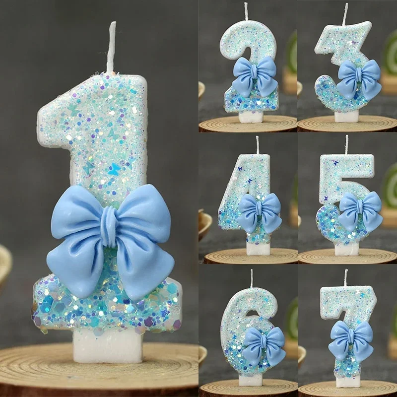Bow Birthday Candles Number Candle Cake Candle Decoration Baby Shower Party Cake Topper Decor Anniversary Decor