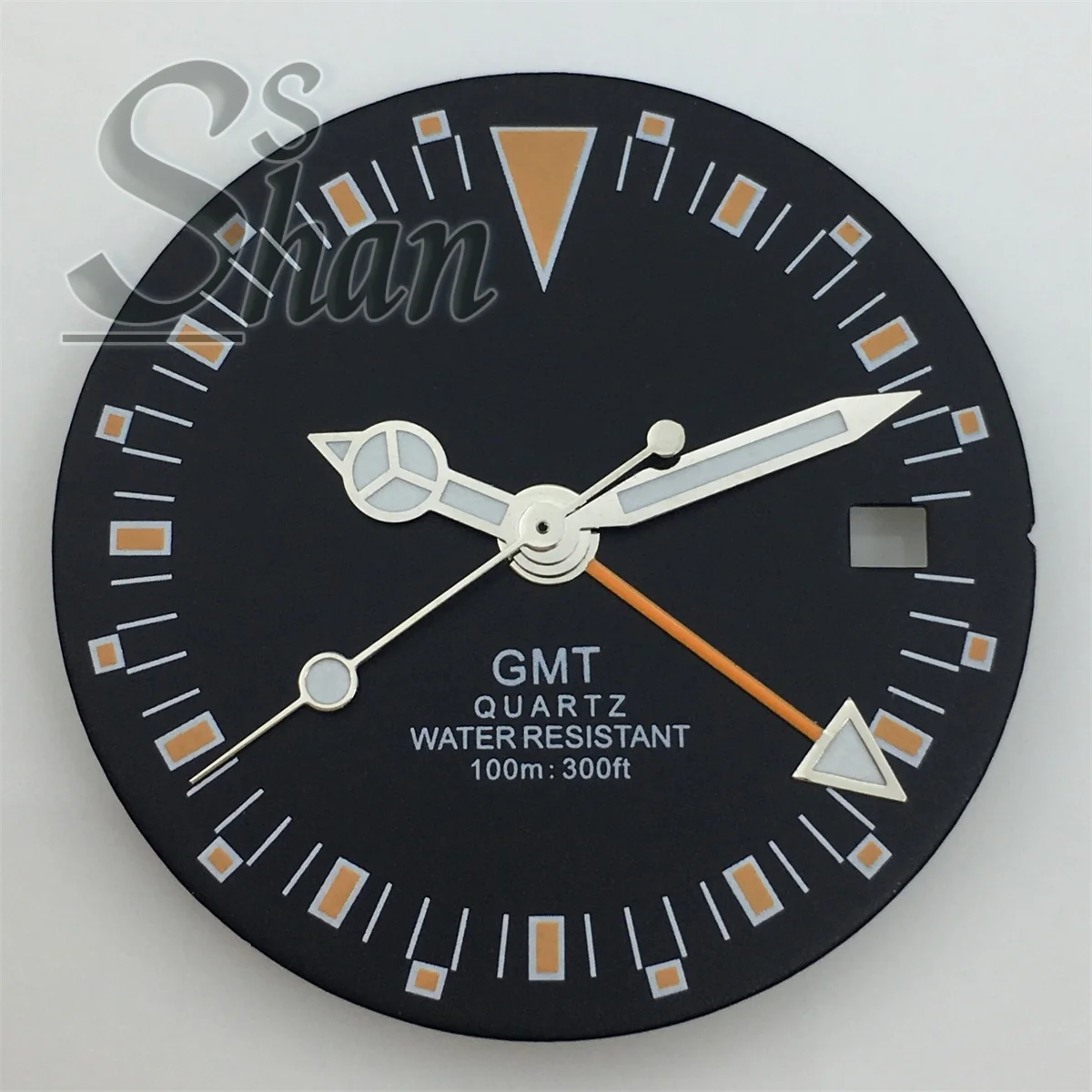 29mm black dial 515 quartz watch with green luminous hands, RONDA 515/RONDA 515-24H GMT quartz movement