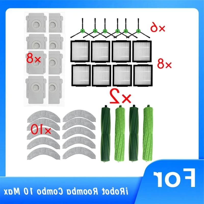 LITE-For Irobot Roomba Combo 10 Max Robot Vacuum Main Side Brush HEPA Filter Mop Dust Bag Pad Ultra Durable Accessories