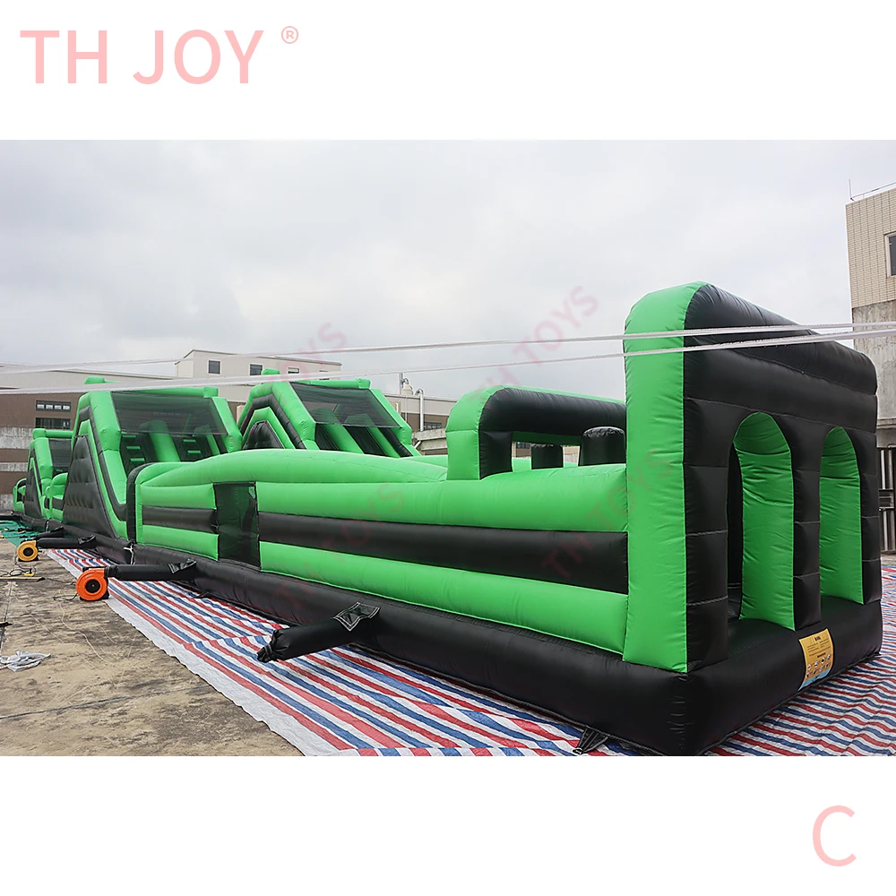 Pista de obstáculos inflable gigante de juego de desafío de 35x8m, toboganes inflables comerciales para pista de obstáculos al aire libre a la venta