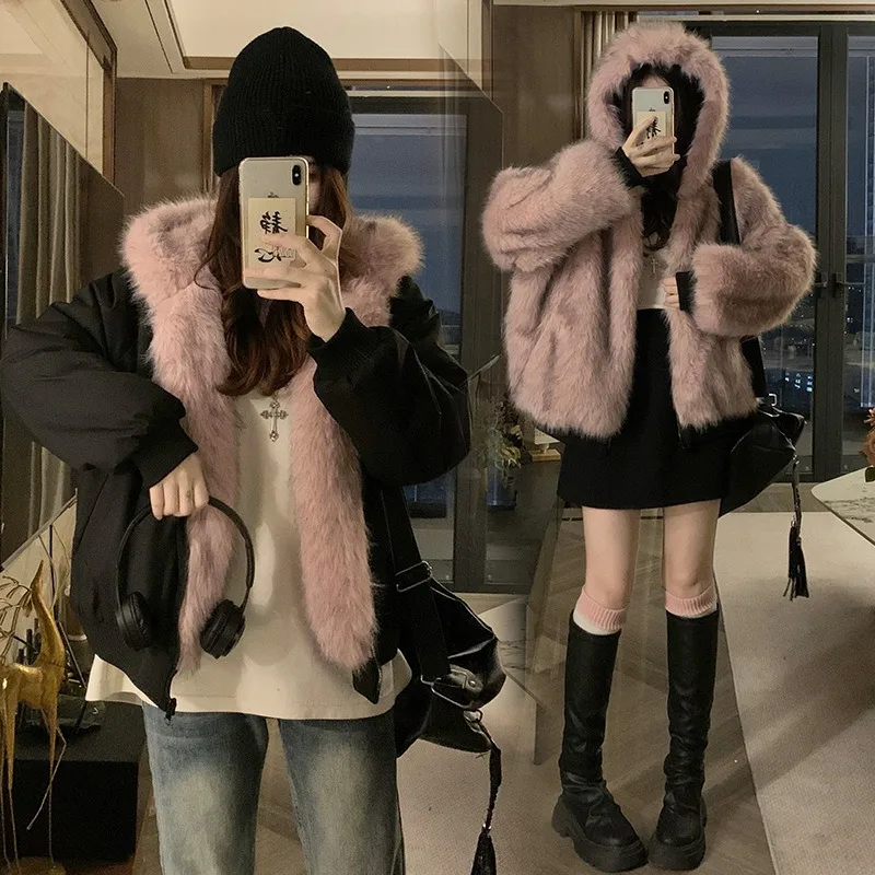 

Thickened American Retro Double Wool Coat Hooded New Cotton-padded Jacket in Winter 2025