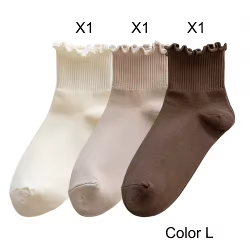 3 Pairs/Lot Cute Socks For Women New Japanese Style Breathable Girls Short Socks Kawaii Solid Socks Frilly Ruffle Socks Casual - Image 18