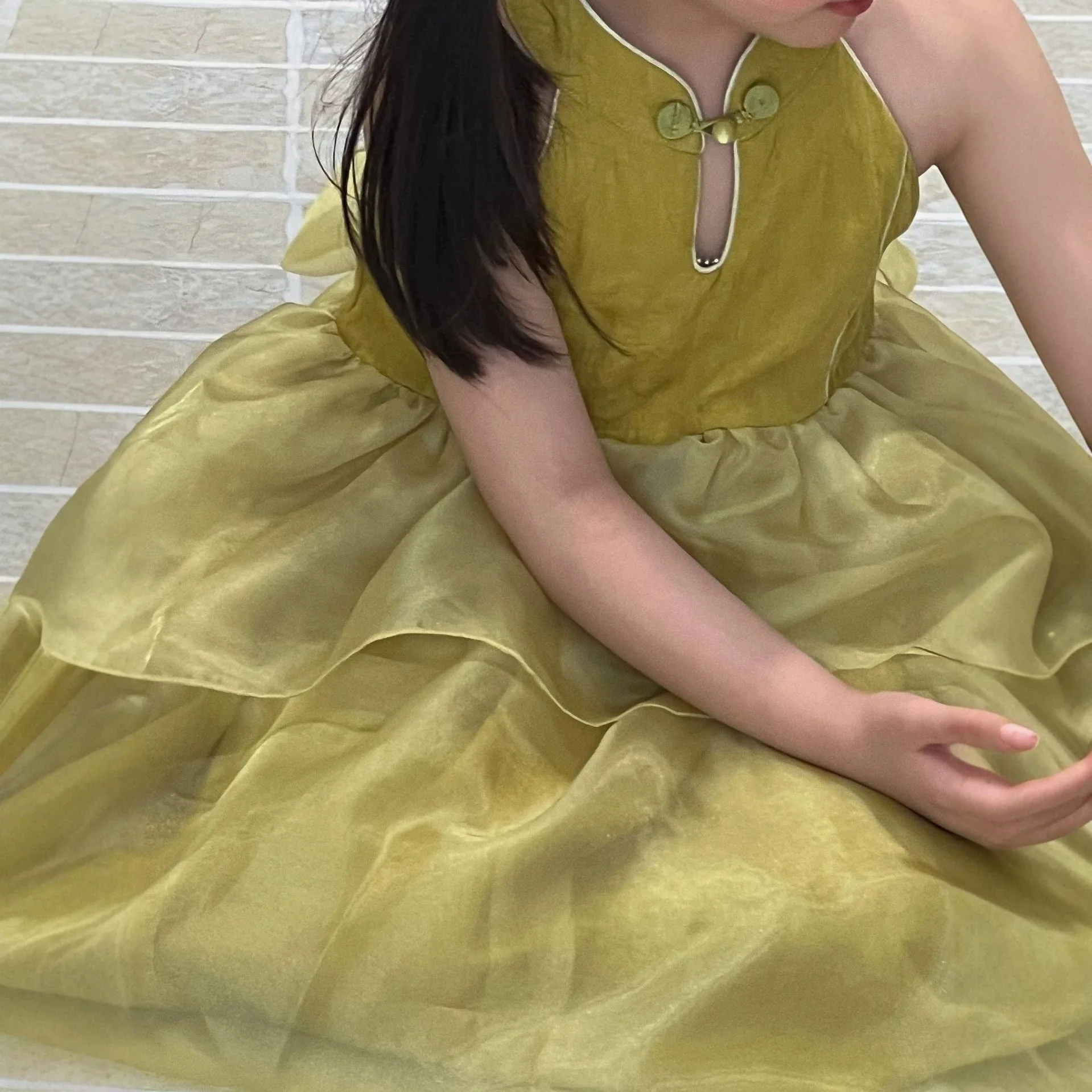 Girls Dress 2026 Summer New Item High End Design for Little Girls Solid Color Princess Puffy Skirt