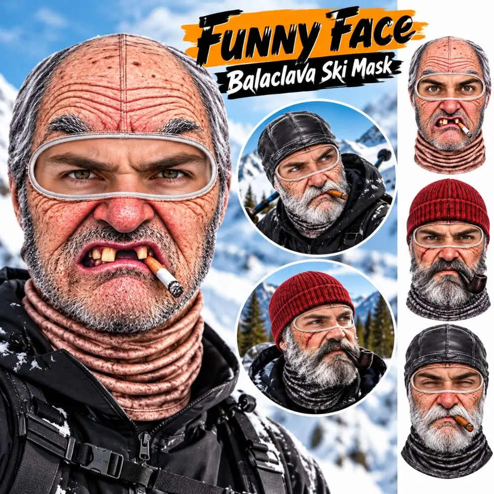 3D Face Printed Old Man Balaclava Face Mask Elderly Man Full Coverage Funny Ski Mask White Mustache Elastic Novelty Headwear