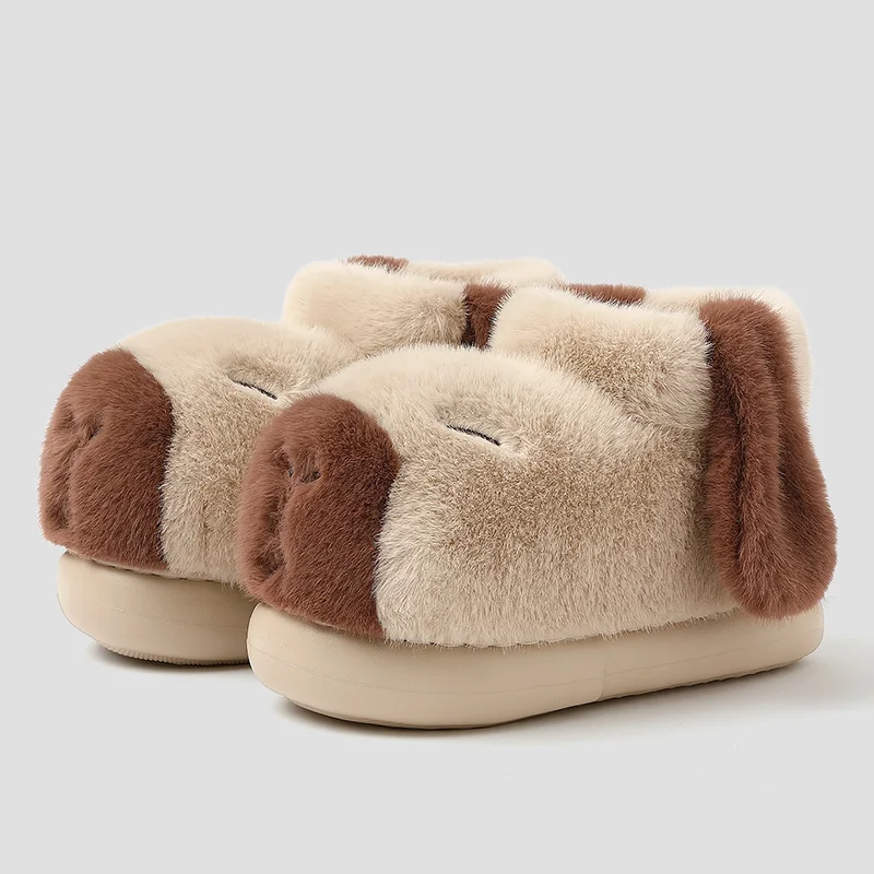 Winter Capybara Warm Cotton Shoes for Parent-child Lovely Cartoon Fluffy Fur With Plush Slippers Women Kids Home Indoor Slider
