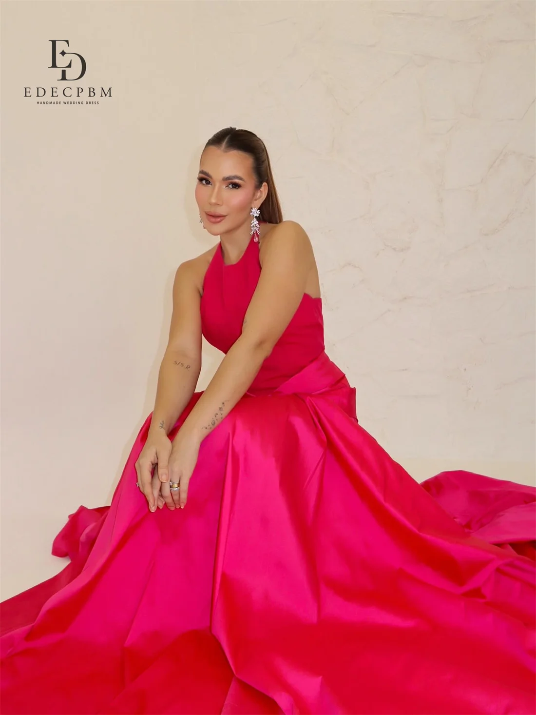 EDECPBM Satin High Pink A-Line Evening Dress 2026 Prom Dress Glamourous Formal Evening Draped Customized Robes de Soirée