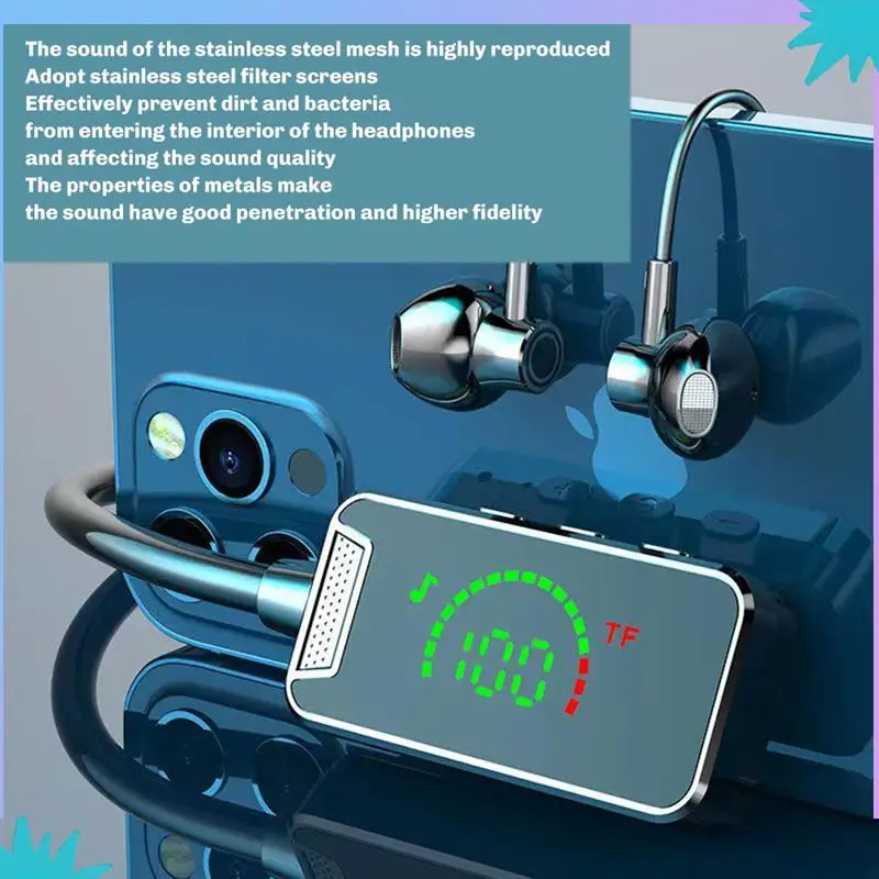 

ABZW Bluetooth Headphones Handsfree Calls Neckband Wireless Earphones LED Display Hifi 9D Stereo Sports Headset