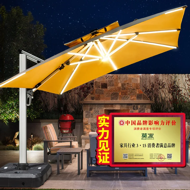 Mojia Outdoor Parasol Solar 3 By 4 Large Umbrella 3.5m LED Villa With Light Wind Resistant Roman Umbrella Large
