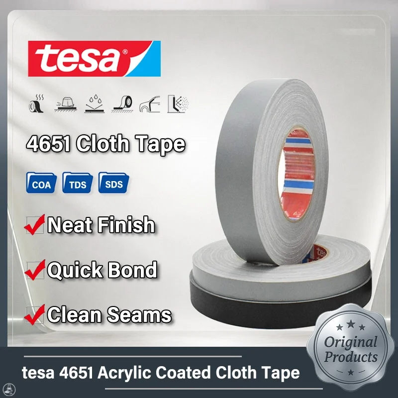 Tesa 4651 Acrylic Coated Cloth Tape High Tack Waterproof Wear Resistant Automotive Paint Masking Sandblasting Black 9-70mm x 50m