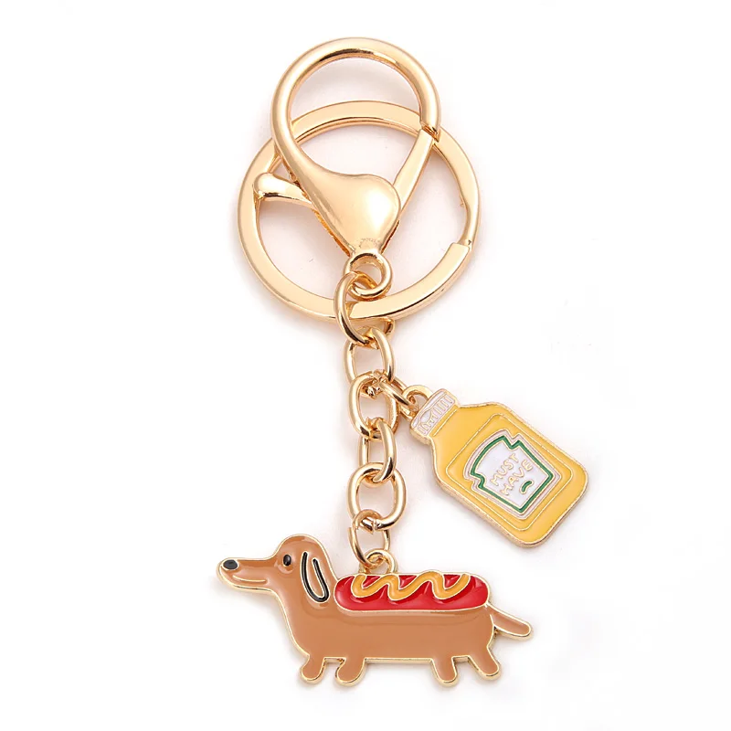 Cartoon Keychain Hot Dog Sauce Bottle Key Ring Enamel Key Chains Souvenir Gifts For Women Men Cay Keys DIY Handmade Jewelry