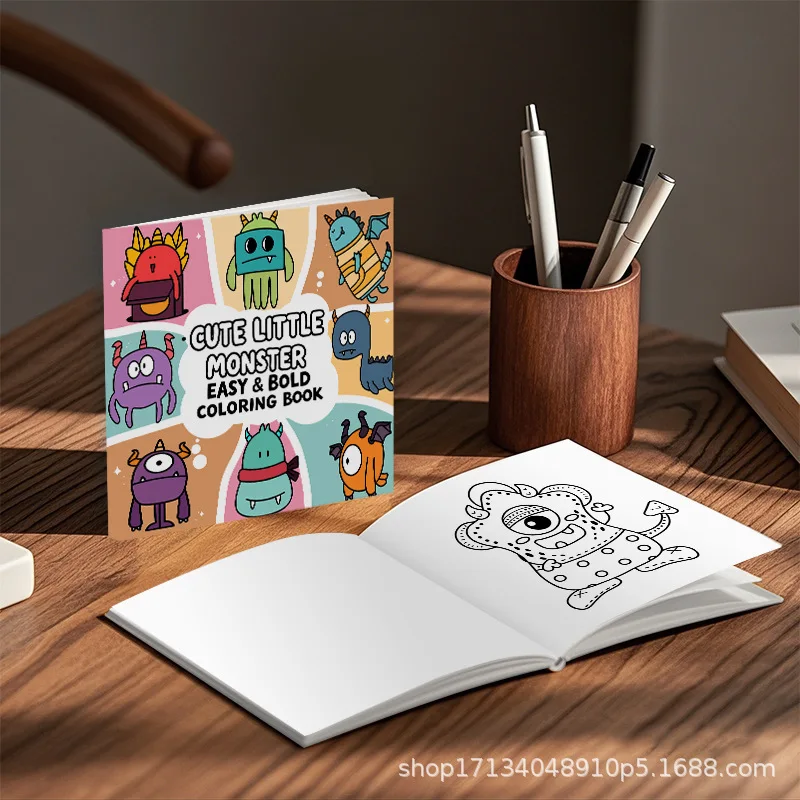 Cute Little Monster Easy & Bold Coloring Book Colorful Cartoon Weird Creature Kids Stress Relief Drawing Book