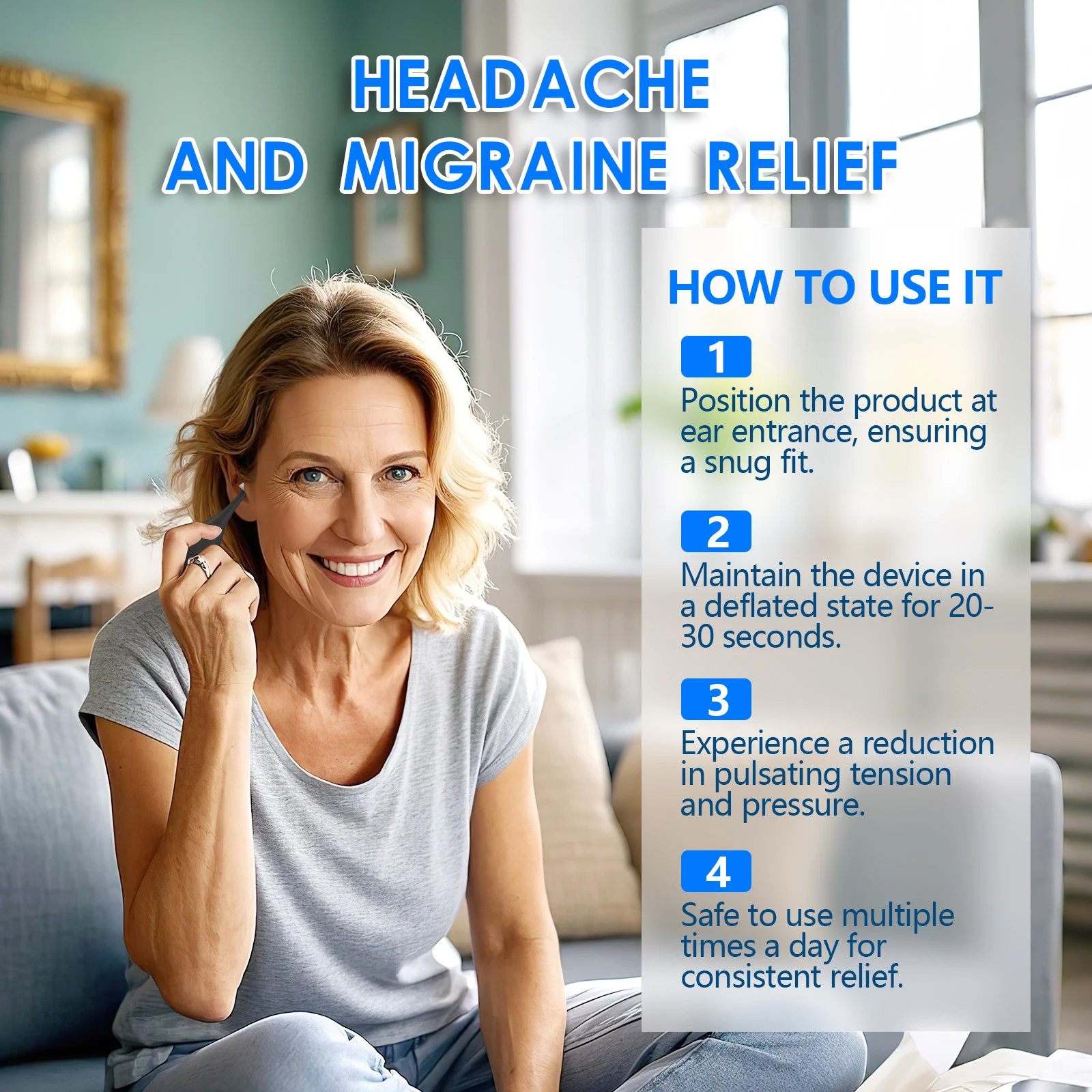 Ear Pressure Relief Tool Natural Migraine Headache Tension Pressure Relief Air Pressure Device Ear Care Health Personal Care