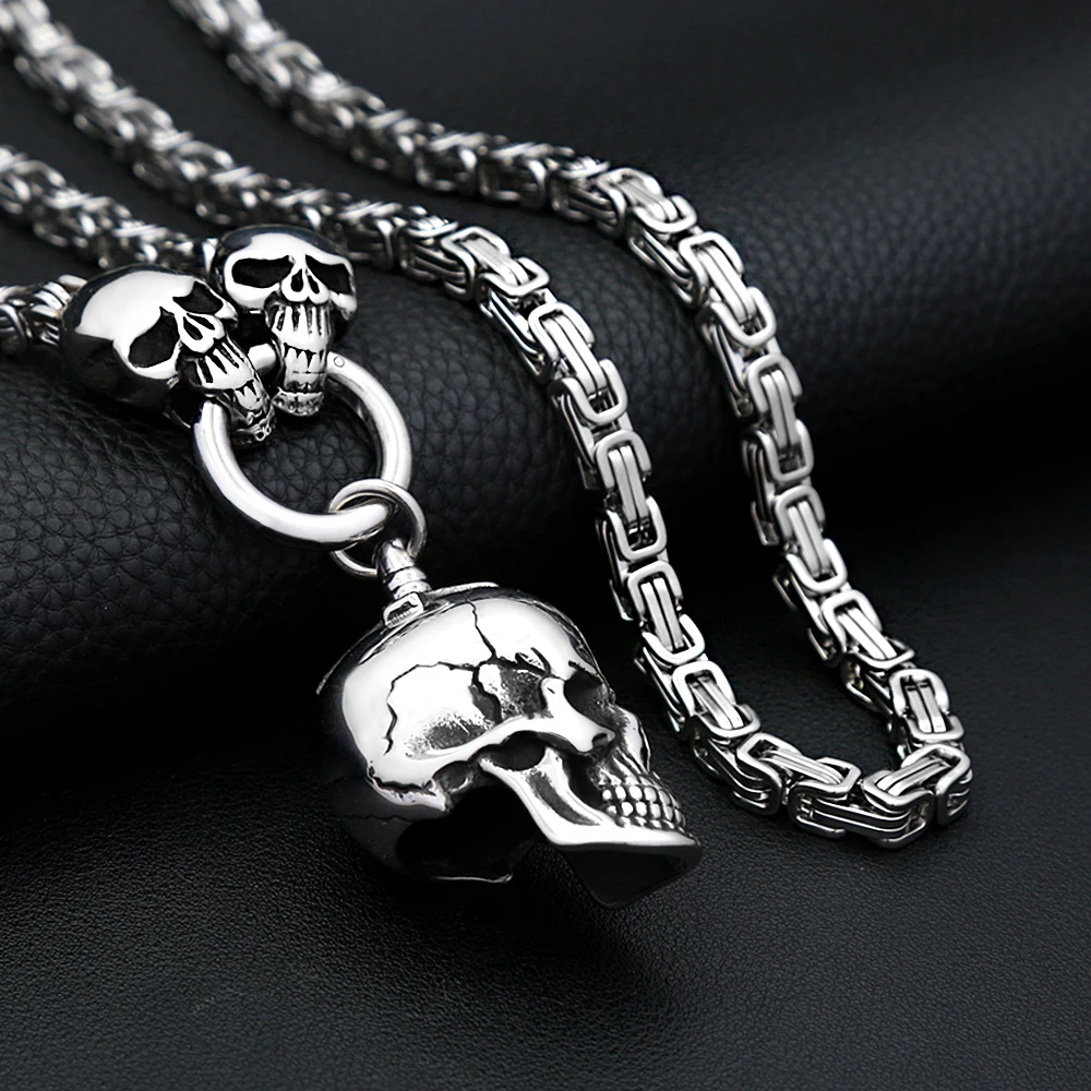 Mode Hip Hop Schädel Anhänger Edelstahl Gothic Punk Halskette Für Männer Frauen Dimensionale Schmuck Unisex Geschenke Zubehör