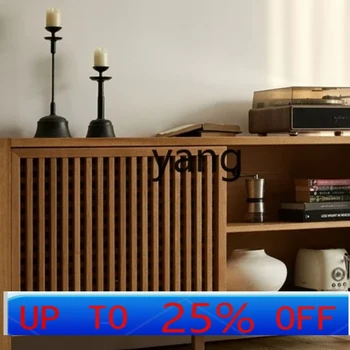 LMM  Solid Wood Sideboard Log Grille Door Locker Modern Living Room Storage Cabinet
