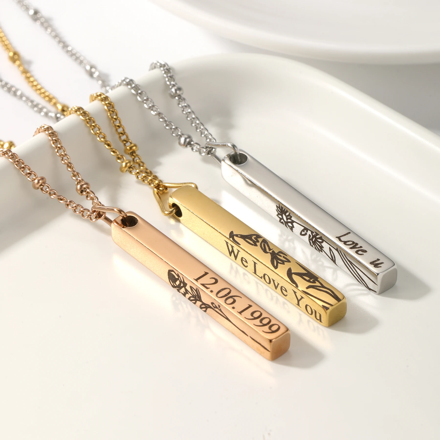 

Personalized Bar Necklace Engraved Birthflower Jewelry Gift Custom with Name Meaningful Grandma Christmas Gift Bridesmaid Gifts