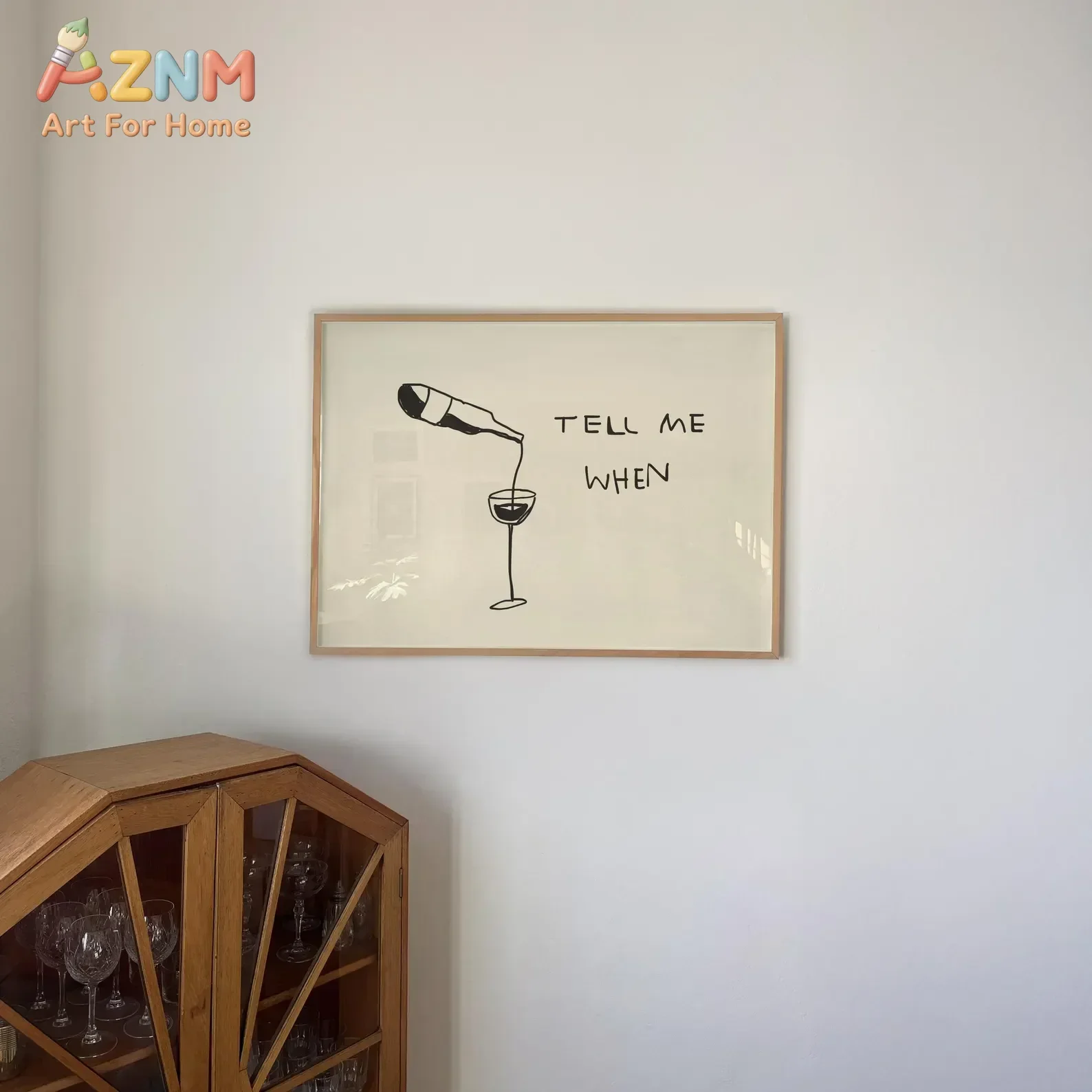AZNM Tell Me When Wine Bottle Line Art Canvas Wall Art, Minimalist Hand Drawn Wine Glass Quote Print, Trendy Bar Dining Room Pos