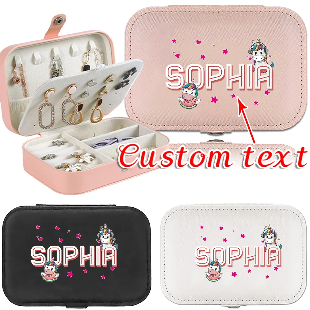 

Customized Name Leather Portable Jewelry Box Large Capacity Travel Necklace Earrings Double Layer Storage Jewelry Box